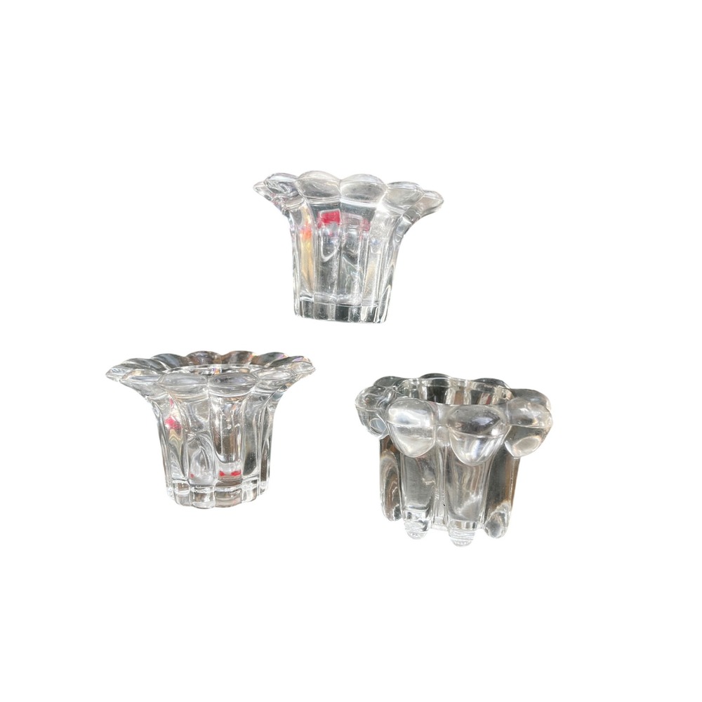 Vintage Clear Pressed Glass Scalloped Flower Votive Candle Holders Set of 3